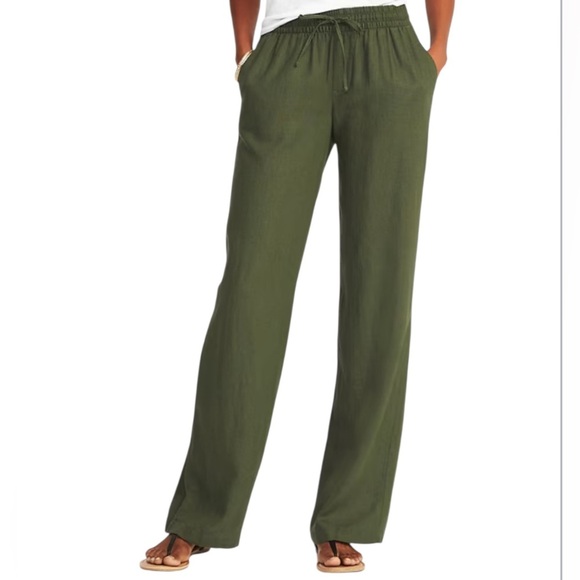 Old Navy Pants - Old Navy Moss Green Mid-Rise Soft Wide-Leg Linen-Blend Pants Size XXL NEW